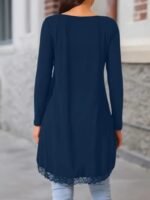 Kadın Uzun Kollu Bisiklet Yaka Asimetrik Kesim Detaylı Dantelli Viskon Bluz - Görsel 4