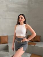 Kadın Halter Yaka Fitilli Esnek Crop Atlet - Görsel 2