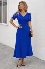 Kadın Kısa Kollu V Yakalı Uzun Janjan Elbise - Görsel 3