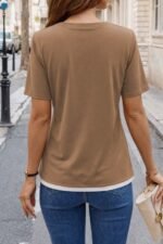 Kadın Kısa Kollu Bisiklet Yaka Viskon Bluz - Görsel 4