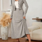 Kadın Uzun Kollu önden Düğmeli Bluz Ve Yüksek Bel A Kesim Uzun Etek şardonlu Kaşkorse Ikili Takım