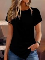 Kadın Kısa Kollu Bisiklet Yaka Asimetrik Kesim Detaylı Viskon Bluz - Görsel 3