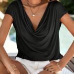 Kadın Kısa Kollu Degaje Yakalı Viskon Bluz