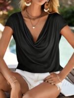 Kadın Kısa Kollu Degaje Yakalı Viskon Bluz