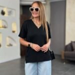 Kadın Kısa Kollu V Yaka Bluz