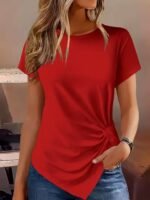 Kadın Kısa Kollu Bisiklet Yaka Asimetrik Kesim Detaylı Viskon Bluz - Görsel 2