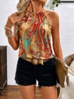 Kadın Kolsuz Boyundan Hakla Detaylı Leopar Süprem Bluz - Görsel 2