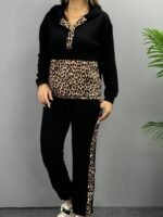 Kadın Uzun Kollu Leopar Detay Sweat Ve Yanı Leopar şerit Detay Pantolon Ikili Takım - Görsel 6