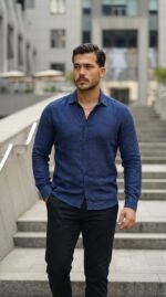 Erkek Uzun Kollu Keten Gömlek - Görsel 4