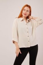 Kol Katlama Detaylı Bej Gömlek