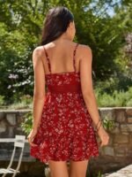 Kadın Ip Askılı V Yakalı Kısa Desenli Süprem Elbise - Görsel 6