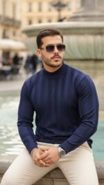 Erkek Yarım Balıkçı Yaka Kabartma Desenli Triko - Görsel 4