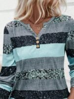 Kadın Uzun Kollu Yakadan Düğmeli çizgili Desenli Süprem Bluz - Görsel 2