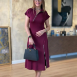 Kadın Kısa Kollu Yakadan Ve Etekten Fermuarlı Midi Viskon Iki Iplik Elbise