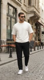 Erkek Duble Kol Basic Tişört - Görsel 4