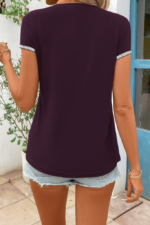 Kadın Kısa Kollu önden Fermuarlı Kol Ucu ışıltılı Viskon Bluz - Görsel 3