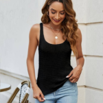 Kadın Kolsuz U Yaka Askılı Triko Bluz