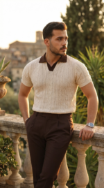 Erkek Desenli Kısa Kollu Triko Tişört - %100 Pamuk Akrilik - Görsel 3