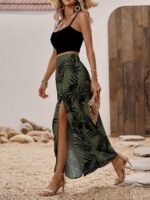 Kadın Ip Askılı Yuvarlak Yaka Kısa Viskon Bluz Ve Desenli Yırtmaçlı Süprem Etek Ikili Takım - Görsel 4