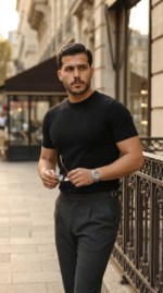 Erkek Basic Bisiklet Yaka Kısa Kollu Triko Tişört - %100 Pamuk Akrilik - Görsel 2