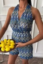 Zikzak Desenli Multi Renk Geçişli Mini Tulum 1365 - Görsel 6