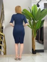 Kadın Kısa Kollu Yakalı Kruvaze Yakalı Beli Kemerli Midi Modal Elbise - Görsel 4