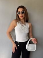 Kadın Ottoman Kumaş Dantel Detaylı Bluz - Görsel 4