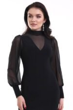 Kadın Balıkçı Yaka Transparan Detay Fırsat ürün Sandy Kumaş Mini Elbise - Görsel 8