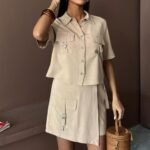 Gömlek Şort Etek Viscon Keten Takım 10162