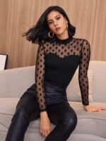 Kadın Uzun Kollu Yarı Balıkçı Yakalı Tül Detaylı Dalgıç Bluz