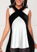 Kadın Askılı Boyundan çapraz Halter Yakalı çift Renkli Viskon Bluz - Görsel 2