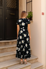 Kadın Kısa Kollu Bisiklet Yaka Puantiyeli Maksi örme Krep Elbise - Görsel 4