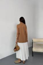 GOLD DÜĞMELİ KETEN YELEK - Kahverengi - Görsel 2