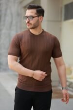 Erkek Kısa Kollu Bisiklet Yaka çizgili Triko Tişört