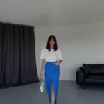 GABARDİN UZUN ÖNDEN YIRTMAÇLI ETEK - Saks