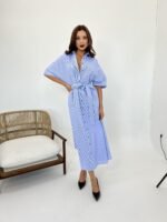 5318 ELBİSE-MAVİ BEYAZ ÇİZGİLİ - Görsel 4