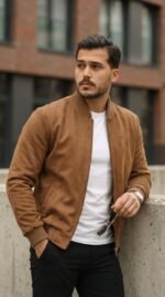 Erkek önden Fermuarlı Içi Astarlı Süet Ceket - Görsel 6