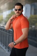 Erkek Hakim Yaka Dokuma Pamuklu Kumaş Kısa Kollu Tişört - Görsel 2