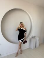 Kadın Kısa Kollu Asimetrik Kesim Yaka şerit Ve Aksesuar Detaylı Modal Elbise - Görsel 2