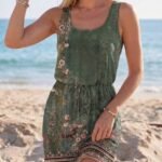 Kadın Askılı Yuvarlak Yakalı Beli Kusaklı çiçek Desenli Kısa Süprem Elbise