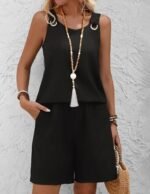 Kadın Askılı Yuvarlak Yaka Kuş Gözü Detaylı Bürümcük Bluz Ve Short Ikili Takım - Görsel 5