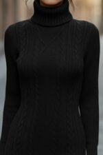 Kadın Uzun Kollu Balıkçı Yaka Kısa Triko Elbise - Görsel 2