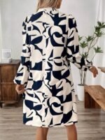 Kadın Uzun Kollu V Yakalı Desenli Modal Mini Elbise - Görsel 3