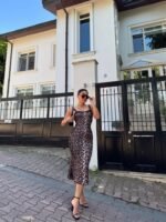 Kadın Dalgıç Kumaş Dijital Leopar Baskılı Midi Boy Elbise - Görsel 5