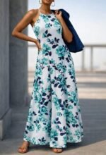 Kadın Omuzlardan Açık Ip Askılı Desenli Uzun Süprem Elbise - Görsel 2