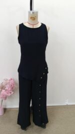 Kadın Askılı Yuvarlak Yakalı önü Asimetrik Detaylı Düğmeli Aerobin Bluz Ve Pantolon Ikili Takım - Görsel 4