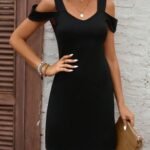 Kadın Askılı Soğuk Omuz Detaylı Modal Elbise