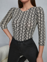 Kadın Baskılı Bisiklet Yaka Bluz - Görsel 2