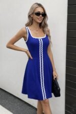 Kadın Askılı Yuvarlak Yakalı şerit Desenli Kısa Kiloş Elbise - Görsel 3