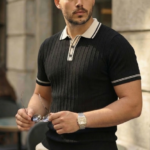 Erkek Düğme Yakalı Kontrast Yaka Triko Tişört